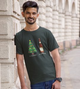 Christmas Cheer Later Chilled Beer: Humorously Printed T-shirt (Green) Perfect Gift For Secret Santa