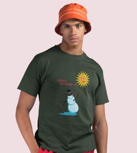 Angry Snowman : Unique Printed T-shirt (Green) Best Gift For Boys Girls