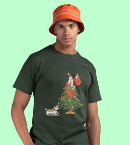 Santa's On Tree: Best Printed T-shirt (Green) Best Gift For Secret Santa