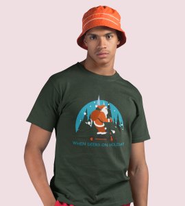 Biker Santa: Unique Printed T-shirt (Green) Perfect Gift For Christmas Boys Girls