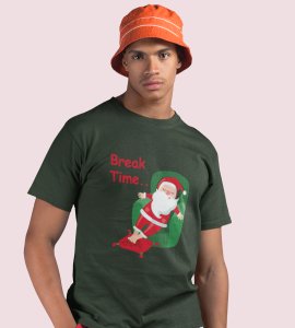 Santa Is On Break: Cute Printed T-shirte (Green) Best Gift For Boys Girls