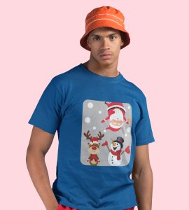 Santa And His Friends: Unwrap Joy with(Blue) T-shirt- Durable Printed for Festive Gifts For Boys Girls