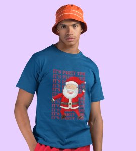 Party Time Santa: Happy Santa Printed Amazing T-shirt (Blue) Best Gift For Secret Santa