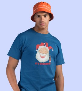 Drunkard Santa : Amazingly Printed T-shirt (Blue) Best Gift For Christmas Celebration