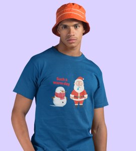 Sneezy Santa: Funny & Cute Printed T-shirt (Blue) Perfect Gift For Secret Santa