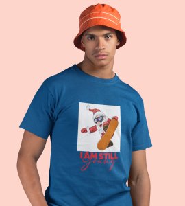 Goofy & Young Santa:Best Printed T-shirt (Blue) Perfect Gift For Boys Girls