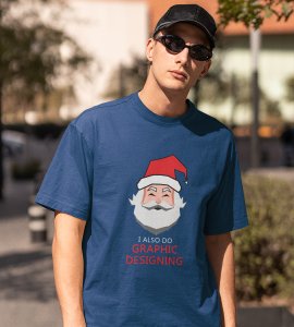 Graphic Lover Santa: Good Vibes Printed T-shirt (Blue) Unique Gift For New Year Boys Girls