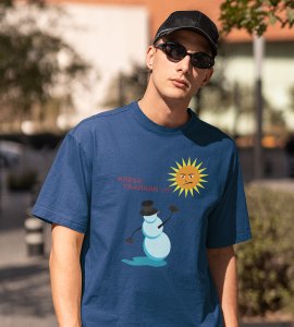Angry Snowman : Unique Printed T-shirt (Blue) Best Gift For Boys Girls