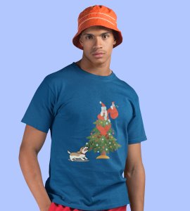 Santa's On Tree: Best Printed T-shirt (Blue) Best Gift For Secret Santa