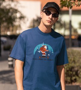 Biker Santa: Unique Printed T-shirt (Blue) Perfect Gift For Christmas Boys Girls