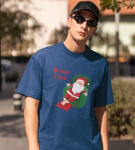 Santa Is On Break: Cute Printed T-shirte (Blue) Best Gift For Boys Girls