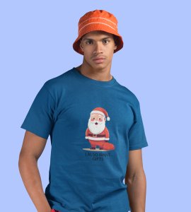 Even Santa Wants Gift: Cute Printed T-shirt (Blue) Perfect Gift For Boys Girls