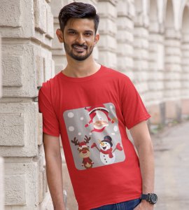 Santa And His Friends: Unwrap Joy with(Red) T-shirt- Durable Printed for Festive Gifts For Boys Girls
