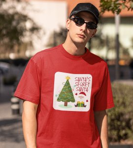 Santa's Secret Santa: Elegantly Printed T-shirt (Red) Perfect Gift For Secret Santa