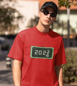 Year Changing Clock : New Year Printed T-shirt (Red) Best Gift For Secret Santa
