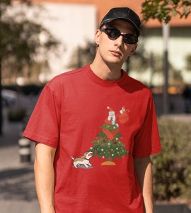 Santa's On Tree: Best Printed T-shirt (Red) Best Gift For Secret Santa