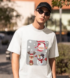 Santa And His Friends: Unwrap Joy with(White) T-shirt- Durable Printed for Festive Gifts For Boys Girls