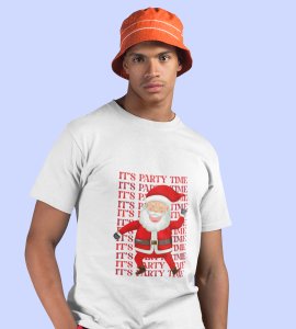 Party Time Santa: Happy Santa Printed Amazing T-shirt (White) Best Gift For Secret Santa