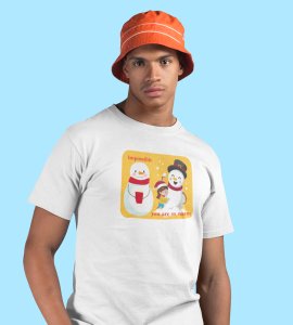 Warm Snowman : Beautifully Printed T-shirt (White) Perfect Gift For Christmas Eve