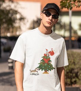 Santa's On Tree: Best Printed T-shirt (White) Best Gift For Secret Santa