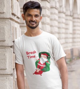 Santa Is On Break: Cute Printed T-shirte (White) Best Gift For Boys Girls