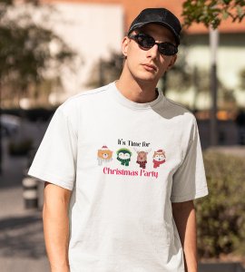 Christmas Party: Motivational Printed T-shirt (White) Unique Gift For Secret Santa