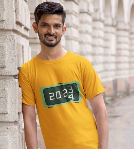 Year Changing Clock : New Year Printed T-shirt (Yellow) Best Gift For Secret Santa