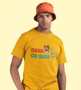 Deer Or Beer: Beautifully Crafted T-shirts(Yellow) Best Gift for Boys Girls