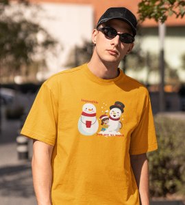 Warm Snowman : Beautifully Printed T-shirt (Yellow) Perfect Gift For Christmas Eve