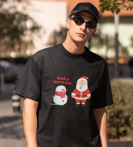 Sneezy Santa: Funny & Cute Printed T-shirt (Black) Perfect Gift For Secret Santa