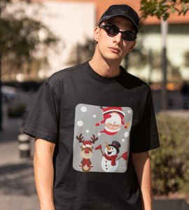 Santa And His Friends: Unwrap Joy with(Black) T-shirt- Durable Printed for Festive Gifts For Boys Girls