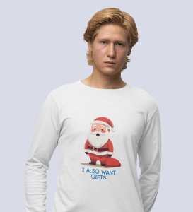 Santa Is Waiting For Gifts: Best DesignerFull Sleeve T-shirt White Unique Gifts For Secret Santa