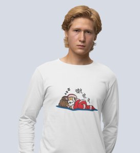 Sleepy Santa: Cute DesignerFull Sleeve T-shirt White Unique Gift For Kids Boys Girls