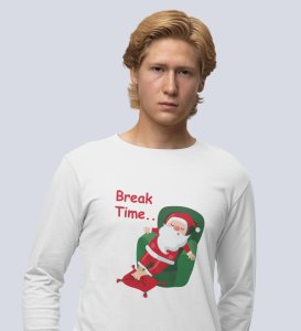 Santa On Break: Funny DesignedFull Sleeve T-shirt White Best Gift For Secret Santa
