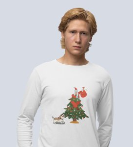 Frightened Santa: Cute DesignerFull Sleeve T-shirt For Christmas White Best Gift For Boys Girls