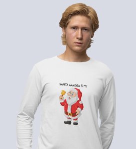 Curious Santa: Cute DesignerFull Sleeve T-shirt White Best Gift For Kids Boys Girls