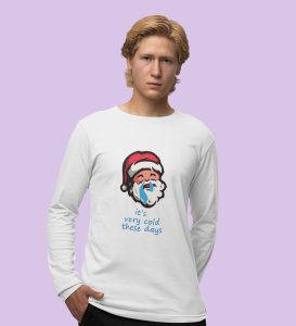 Sneezy Santa: Funny & Cute DesignerFull Sleeve T-shirt White Perfect Gift For Secret Santa