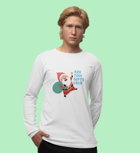 Santa Distributing Gifts: Best DesignerFull Sleeve T-shirt For Christmas WhiteMost Liked Gift For Boys Girls