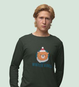 Winter Vibes Bear Tribe: Unique Winter DesignerFull Sleeve T-shirt Green Unique Gift For Boys Girls