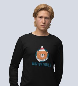 Winter Vibes Bear Tribe: Unique Winter DesignerFull Sleeve T-shirt Black Unique Gift For Boys Girls