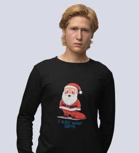 Santa Is Waiting For Gifts: Best DesignerFull Sleeve T-shirt Black Unique Gifts For Secret Santa