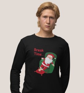 Santa On Break: Funny DesignedFull Sleeve T-shirt Black Best Gift For Secret Santa