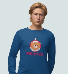 Winter Vibes Bear Tribe: Unique Winter DesignerFull Sleeve T-shirt Blue Unique Gift For Boys Girls