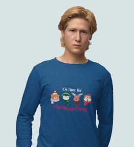 Animal Christmas Party: Unique DesignerFull Sleeve T-shirt Blue Best Gift For Boys Girls
