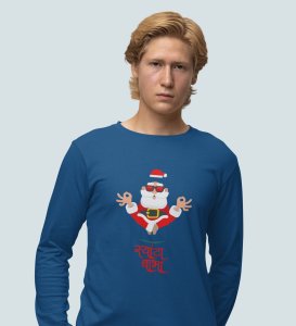 Om Santa Baba: Cute DesignerFull Sleeve T-shirt Blue Perfect Gifts For Boys girls