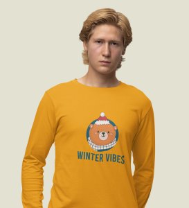 Winter Vibes Bear Tribe: Unique Winter DesignerFull Sleeve T-shirt Yellow Unique Gift For Boys Girls