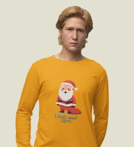 Santa Is Waiting For Gifts: Best DesignerFull Sleeve T-shirt Yellow Unique Gifts For Secret Santa