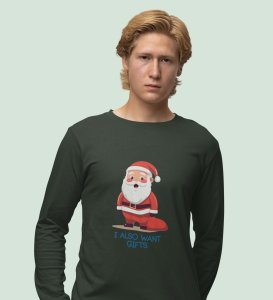 Santa Is Waiting For Gifts: Best DesignerFull Sleeve T-shirt Green Unique Gifts For Secret Santa
