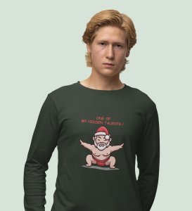 Sumo Santa: Unique DesignedFull Sleeve T-shirt Green Perfect Gift For Boys Girls