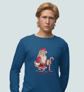 Old Grumpy Santa: Cute DesignedFull Sleeve T-shirt Blue Perfect Gift For Boys Girls